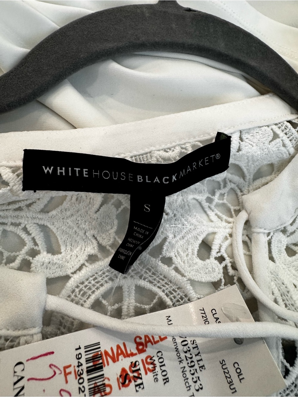 White House black market White Lace Yoke Women's Top. Size small NWT - Picture 6 of 7
